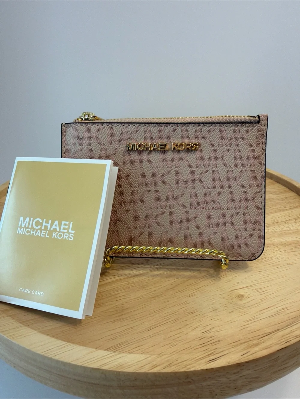 Michael Kors MK Small Coin Purse ID Pouch Keychain Ring Fob Wallet Blush Pink